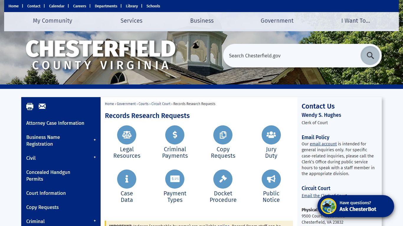Records Research Requests | Chesterfield County, VA