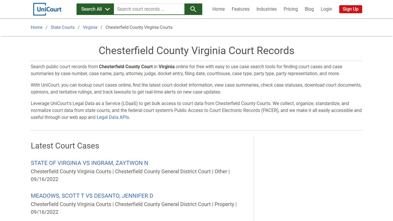 Chesterfield County Virginia Court Records | Virginia | UniCourt